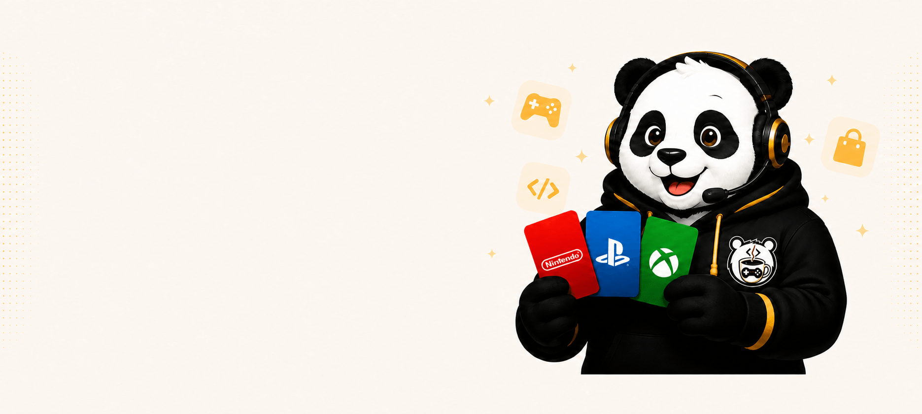 Panda holding digital gift cards